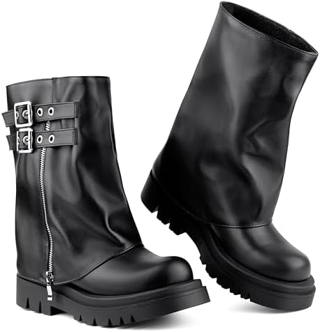Amazon.com | MAVMAX Mid Calf Boots for Women Fold Over Zipper 