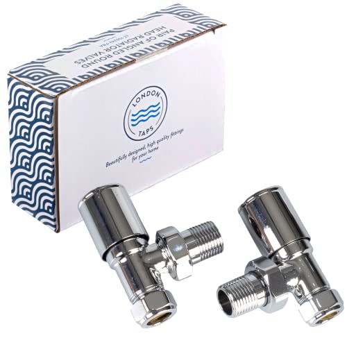 London Taps Angled Round Head Radiator Valve, Standard 15mm Connection, Chrome Plated Solid Brass, Central Heating Radiator or Towel Rail Valves