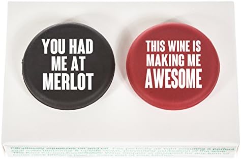 Kool Kitchen Essentials Reusable Vacuum Wine Stoppers, Funny Quote Silicone Bottle Caps in 2 Pack Gift Box
