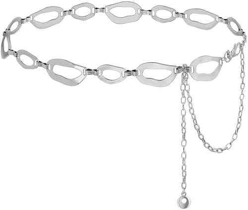Manfnee Silver Metal Chain Belt for women Chunky Belly Link  display picture 1