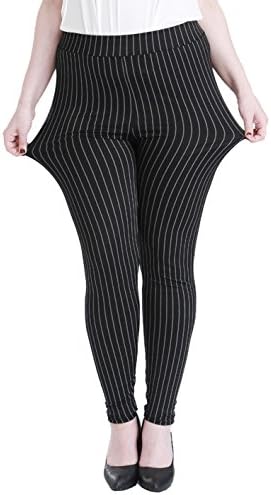 Upopby Women's Striped High Waist Tummy Control Spandex Plus Size Leggings Black 3XL