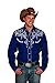 Men's Cotton Blend Retro Leaf Embroidery Western Shirt-Royal Blue-XL