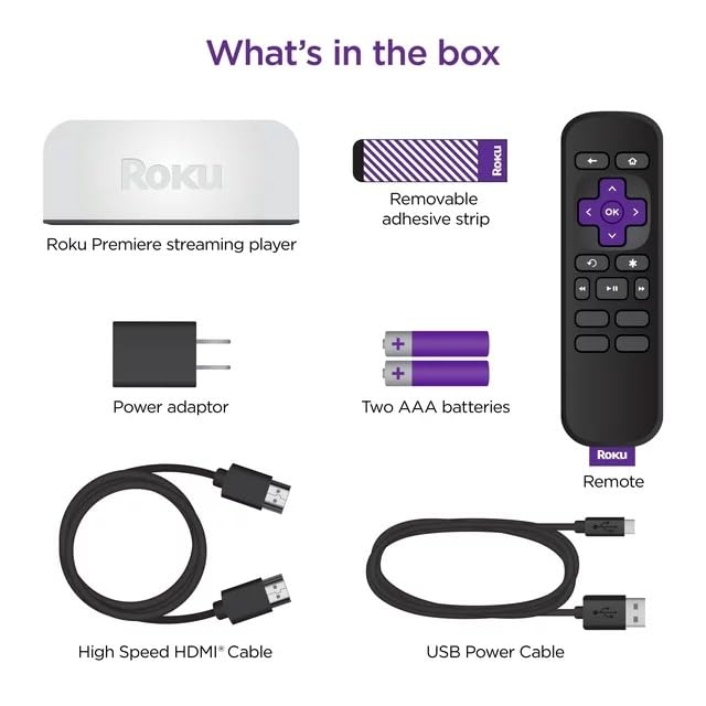 Roku 3920RW-SW Premiere, 4K/HDR Streaming Media Player, Wi-Fi Enabled, with Premium High Speed HDMI Cable and Simple Remote