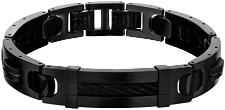 Men's Inox Jewelry Black Cable Inlay Stainless Steel Bracelet