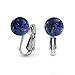 Gemstone Blue Lapis Lazuli Round Ball Stud Clip On Earrings For Women Non Piercing .925 Sterling Silver