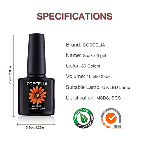 Coscelia 6Pcs Gel Polish UV LED Soak Off Varnish Manicure Pedicure with Top Coat Base Coat Gel Nail Polish Sets 10ml