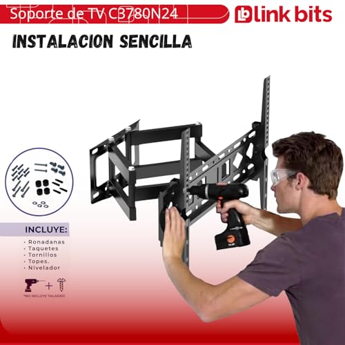 LINK BITS C3780N24 Soporte de TV móvil con Doble Brazo para televisores de 32” a 80” Pulgadas, Base para Pantallas Reforzado y Resistente para monitores de hasta 50 Kg y VESA de hasta 600x400mm.