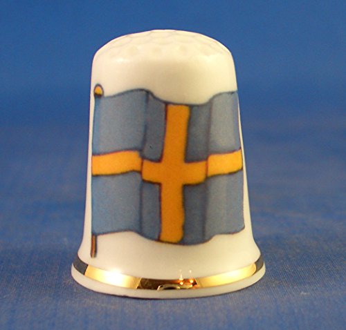 Porcelain China Collectable Thimble -- Flag of Sweden with Free Gift Box