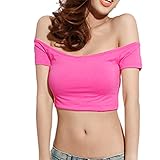 Allegra K Women Off Shoulder Short Sleeve Sexy Slim Crop Top Blouses