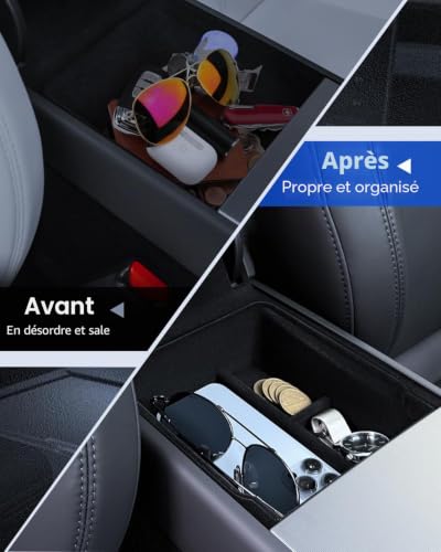 LANTU 3 Pack Accessories for Tesla Model Y 2025-2026 Juniper Center Console Organizer, Silicone Organizer Tray and Armrest Storage Box (Velvet Cover)