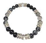 Balance: Natural Onyx, Snowflake Obsidian, and Tourmaline Quartz 7 Inch Beaded Stretch Bracelet