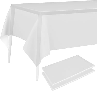PLULON White Tablecloth 2pcs 137 x 274 cm Plastic PEVA Rectangle Cover