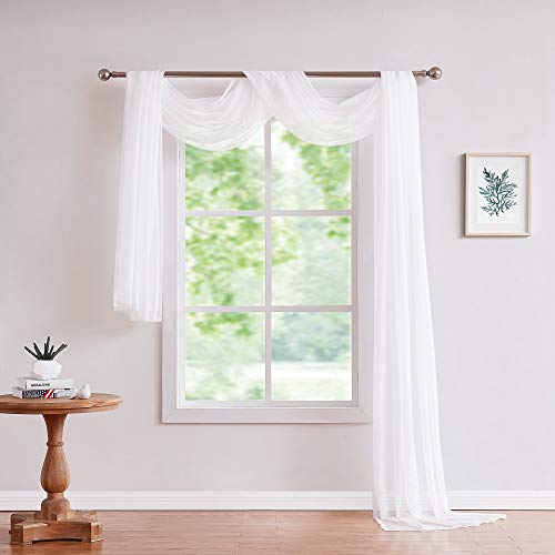 Warm Home Designs Standard Length White Sheer Window Scarf. Valance Scarves are 56 X 144 Inches in Size. Great As Window Treatments, Bed Canopy Or for Decorative Project. AM White 144"