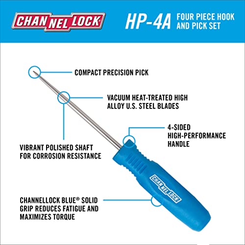 Channellock HP4A 4 Piece Precision Hook and Pick Set, Useful as