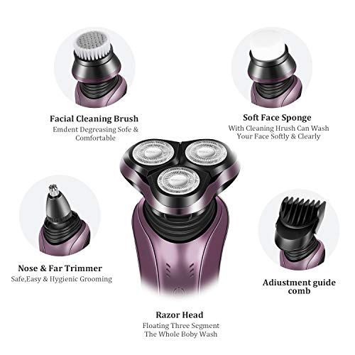 Electric Razor for Men Rechargeable 5 in 1 Wet & Dry Rotary Shaver Hair Clipper Waterproof Electric Shaver Nose Hair Trimmer USB Fast Charging