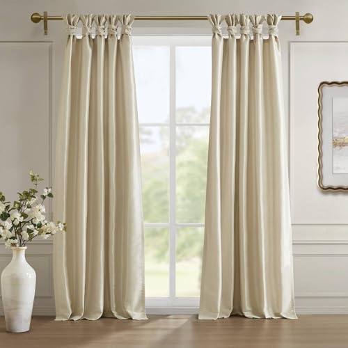 Madison Park Emilia Faux Silk Single Curtain with Privacy Lining, DIY Twist Tab Top, Window Drape for Living Room, Bedroom and Dorm, 50x84, Champagne