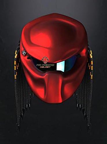 Version 2 Custom Handmade Predator Motorcycle Dot Approved Helmet Metallic Red (XL)