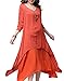 CDCLOTH Women's Fake Two Loose Cotton & Linen Long-sleeved Dress Wine Red