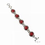 Round Beads Red Turquoise VTG Tibet Silver Link Wristband Bangle Bracelet