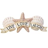 Collections Etc Inspirational Live Laugh Love Coastal Seashell Wall Art, Beige