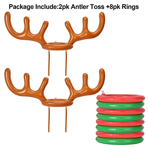Browill [2+8] Inflatable Antler Ring Toss, Reindeer Ring Toss Stocking Stuffers for Christmas Party Games Funny Gifts Under 10 Dollars Pin The Nose on Rudolph Kids Adults Family & Office Party Favors - Thumbnail 6