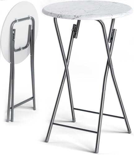 Casaria® Stehtisch Klappbar 110cm Hoch Rund Ø 60cm Outdoor Marmor Holz Stabil Garten Bistrotisch Bartisch Biertisch Partytisch Klapptisch Tisch Weiß