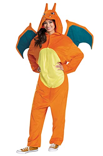 Disguise unisex-adult Charizard Costume for Adults, Deluxe Official Pokemon Halloween Costume With Hood and Wings