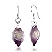 925 Sterling Silver Hand Blown Murano Glass Purple Orchid Flower Teardrop Dangle Earrings