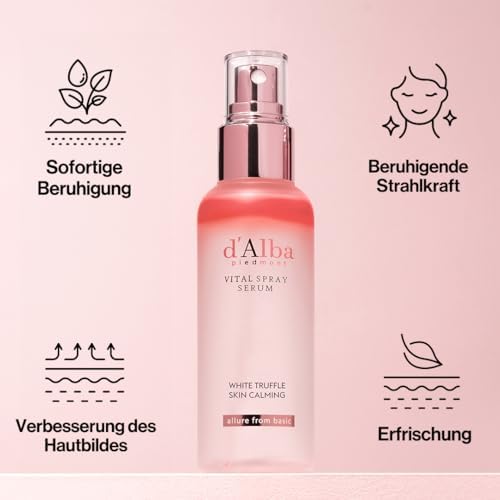 d'alba Italienisches weiß Trüffel Sprühen Serum, vitalisierendes, feuchtigkeitsspendendes, beruhigendes Serum-GesichtsnebelSprühen, SOS-Lösung für rote und empfindliche Haut, Vital (100ml)