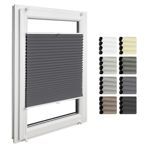 Home-Vision Premium Doppelplissee mit Klemmfix Weiß-Graphit B65 x H150cm