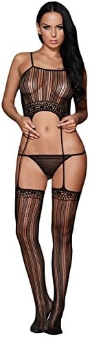 TEZUKAFUJI Womens Sexy Striped Crop Camisole Top Lingerie Suspender Bodystocking