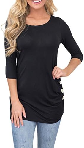 Pervobs T-Shirt, Clearance! Fashion Women Ladies 3/4 Sleeve Solid Button Blouse Tops Clothes T Shirt (L, Black)