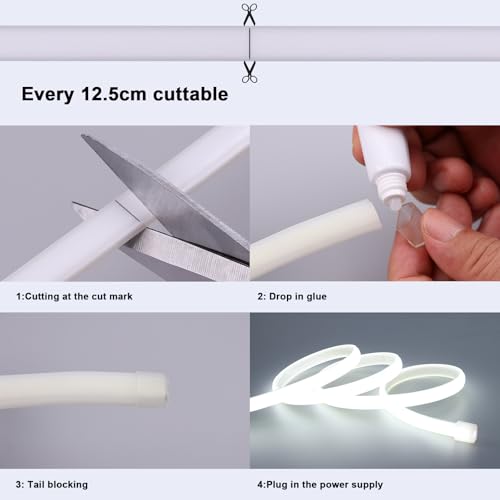 BENLUN 220 V COB LED Strip Outdoor Waterproof 30 m 6000 K Cool White, 300 W CRI 90+ Can be Cut to Size Waterproof LED Strip Without Transformer, for Building, Bedroom, Office, Pergola, Living Room
