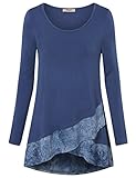 Timeson Tunics For Women, Women's Scoop Neck A Line Tunic Casual Asymmetric Hem Shirt Tops Blue Ash L