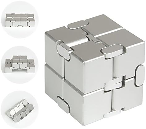JZH Metal Aluminum Infinity Cube Fidget Toy, Decompression Toys Fidget Rubik's Cube. (Silver)