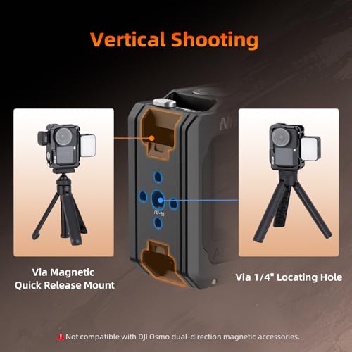 Nitze Action 6 Cage para dji Osmo Action 6, Jaula Metálica con Zapata Fría Integrada, Orificio de Fijación de 1/4" y Montura Magnética de Liberación Rápida - T-D07A