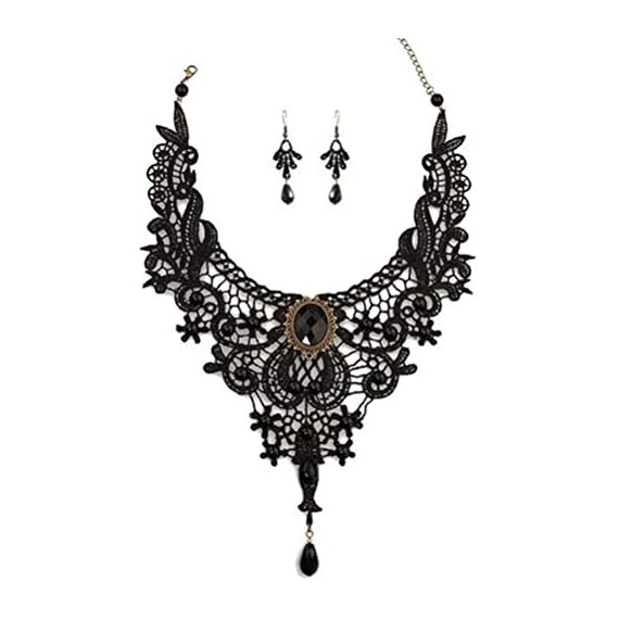 MEiySH-Black-Lace-Gothic-Lolita-Pendant-Choker-Necklace-Earrings-Set-Style-002