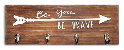 Spiretro Set of 2 Wall Mount Plaque with 4 Hooks and Arrow Sign Inspirational Words, Coat Hat Bag Rack, Leash Key Holder, 16.5 inch for Entryway Hallway Closet Bathroom Kids Room, Vintage Solid Wood