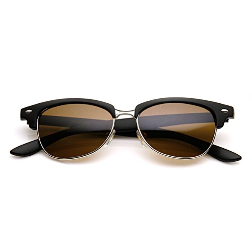 zeroUV - Classic Oval Shaped Semi-Rimless Half Frame Horn Rimmed Sunglasses (Black-Silver Brown)