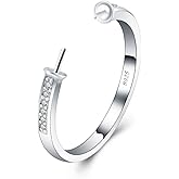 LGSY Sterling Silver CZ Double Pearl Simple Ring Mounting for Women, Adjustable Ring Fittings Accessories for Pearl Jewelry Making
