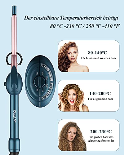 CkeyiN Professionelle Lockenstab Kleine Locken,Mini Lockenstab Keramik,9mm Elektrische Lockenwickler Haar Styling Werkzeuge Mit Schwarze Handschuhe Klein Lockenstab für Männer/Frauen/Kinder