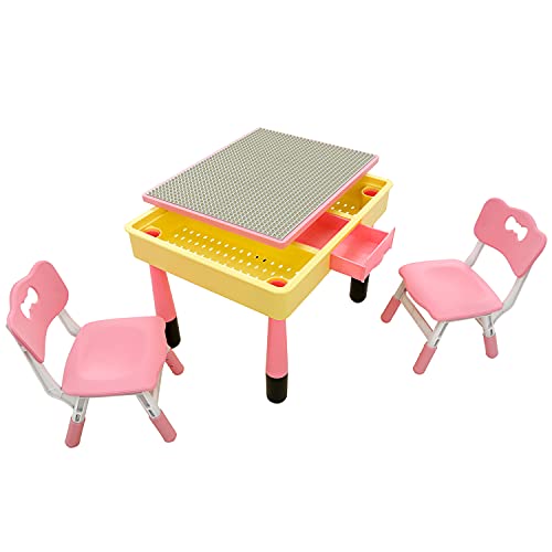 FLYING OLLY Kids Table and Chair Set with BlockBuild Table & DryErase