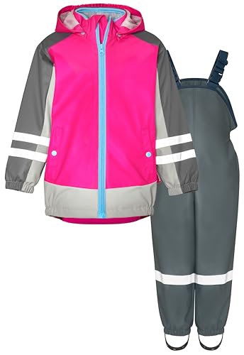 Playshoes Conjunto de lluvia de dos piezas 3 en 1 impermeable y pantalones de lluvia, 3 en 1 rosa-gris, 98