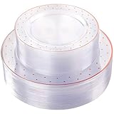 102 Pieces Rose Gold Disposable Plastic Plates, Premium Clear Wedding Party Plates with Dot Design Includes: 51 Dinner Plates 10.25