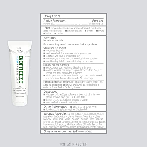 Biofreeze Professional Menthol Pain Relieving Gel 4 FL OZ Tube For Pain