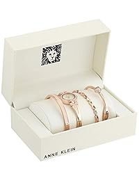 Anne Klein, juego de brazalete y reloj dorados con acentuación de cristal Swarovski AK   2238RGST para mujer.
