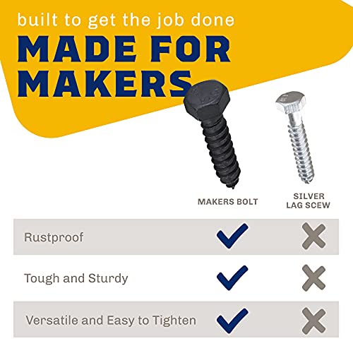 1/2" x 2”, 25Piece Black Lag Bolts, Rustproof 4Layer Ceramic BLAKOTE