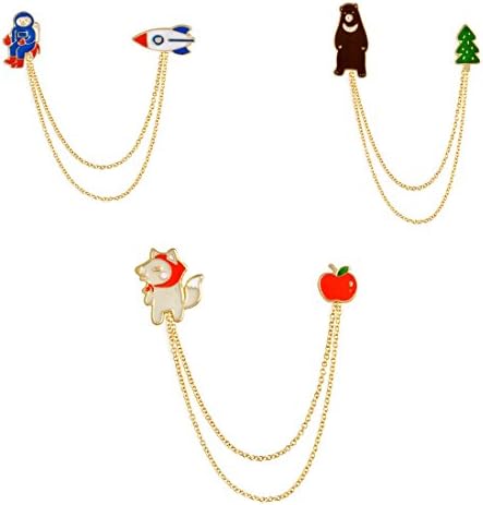 Xumengwu Cute 3 Style Astronaut Spacecraft Bear Wolf Apple Tree Chain Tassel Brooch Pin Stud Lapel