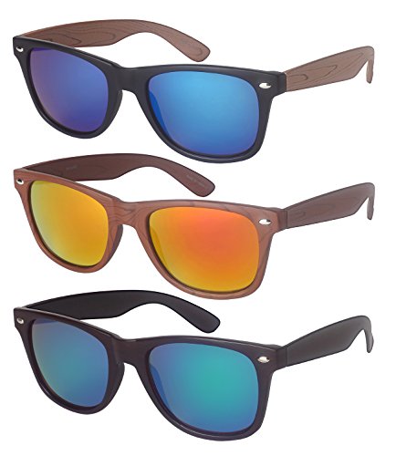 Edge I-Wear 3-Pack Horn Rimmed Wood Pattern Sunglasses Mirrored Lens Y5401AWD-REV(ast)