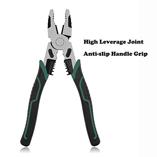 9-Inch Linesman Pliers Multi-function Combination Pliers with Professional Handle| High Leverage Design| Chrome Vanadium Steel Forged| for Gripping, Crimping, Side Cutting and 10-18 AWG Wire Stripping